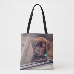 Chocolate Labrador Puppy In Car Tote Bag