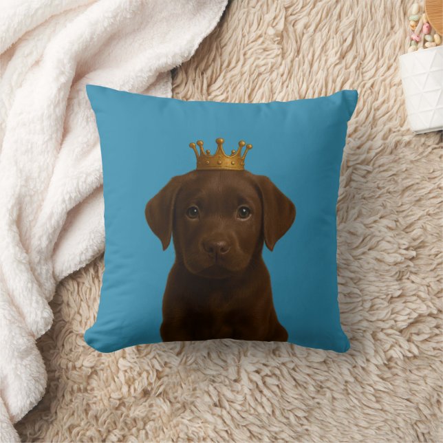 Chocolate Labrador Puppy in Gold Crown Cute Cushion (Blanket)