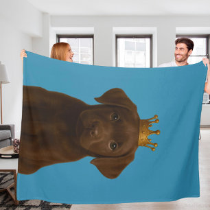 Chocolate Labrador Puppy in Gold Crown Cute Fleece Blanket