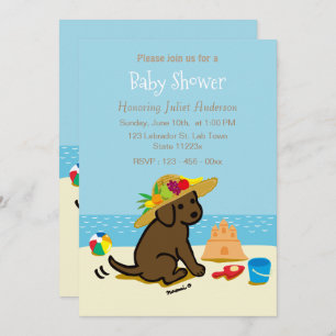 Chocolate Labrador Puppy Straw Hat Baby Shower Invitation