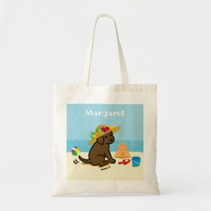 Chocolate Labrador Puppy Straw Hat Cartoon Tote Bag