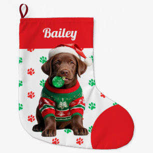 Chocolate Labrador Puppy Sweater Personalised Large Christmas Stocking