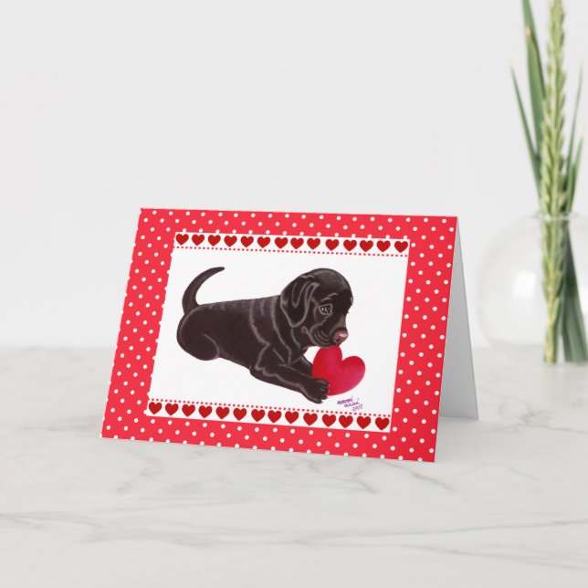 Chocolate Labrador Puppy Valentine's Day card (Front)