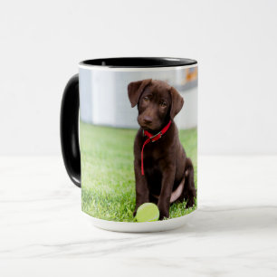 Chocolate Labrador Puppy With Tennis Ball Mug