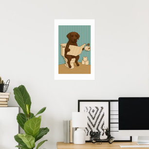 Chocolate Labrador Reading Newspaper on Toilet Poster