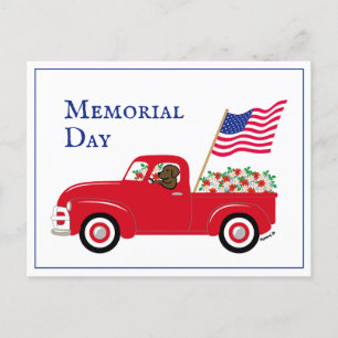Chocolate Labrador Red Truck Memorial Day border Postcard