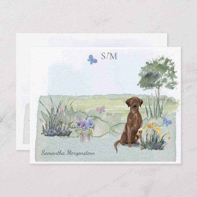 Chocolate Labrador Retrieve Dog Monogram & Name    Card (Front/Back)
