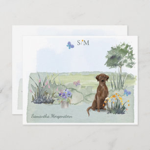 Chocolate Labrador Retrieve Dog Monogram & Name    Card