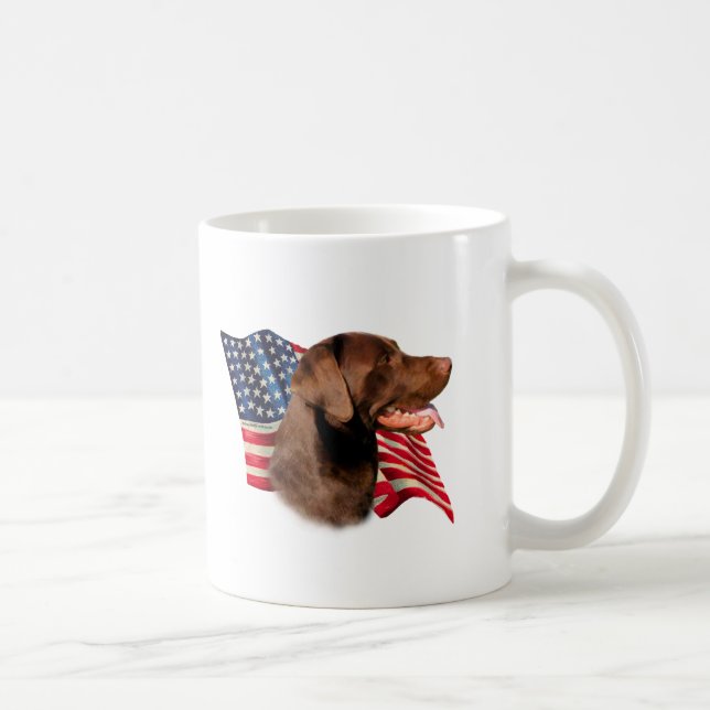 Chocolate Labrador Retriever American Flag Coffee Mug (Right)