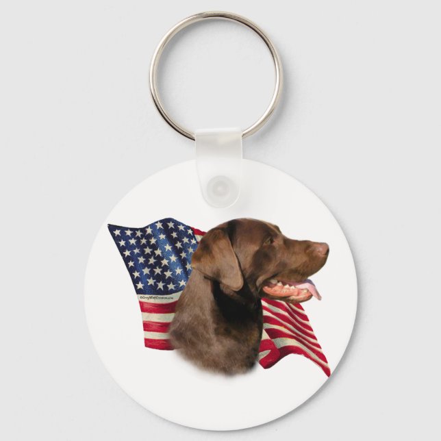 Chocolate Labrador Retriever American Flag Key Ring (Front)