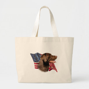 Chocolate Labrador Retriever American Flag Large Tote Bag
