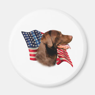 Chocolate Labrador Retriever American Flag Magnet
