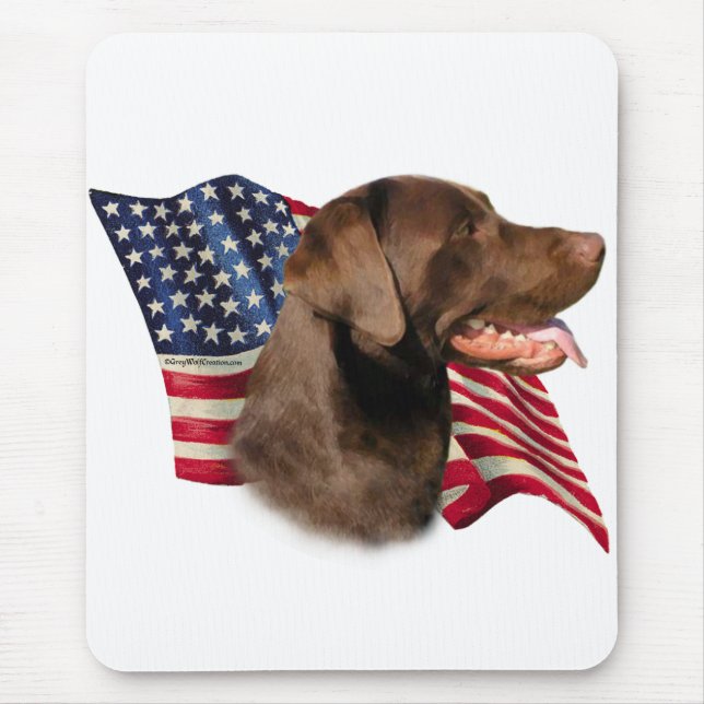 Chocolate Labrador Retriever American Flag Mouse Pad (Front)