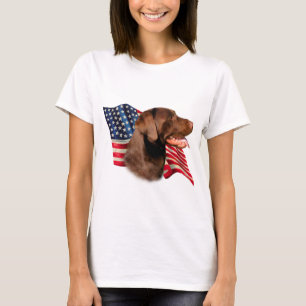 Chocolate Labrador Retriever American Flag T-Shirt