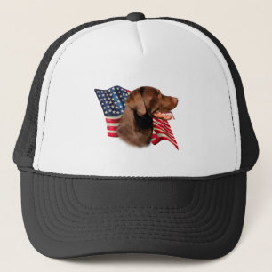 Chocolate Labrador Retriever American Flag Trucker Hat