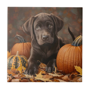 Chocolate Labrador Retriever Autumn Ceramic Tile