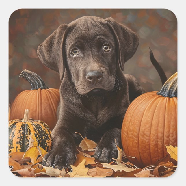Chocolate Labrador Retriever Autumn Square Sticker (Front)