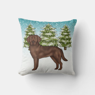 Chocolate Labrador Retriever Blue Winter Christmas Cushion