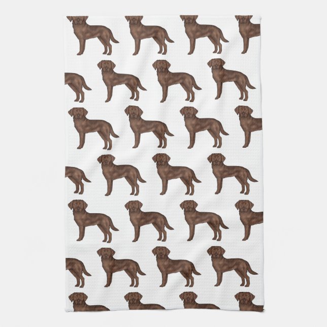 Chocolate Labrador Retriever Brown Lab Dog Pattern Tea Towel (Vertical)