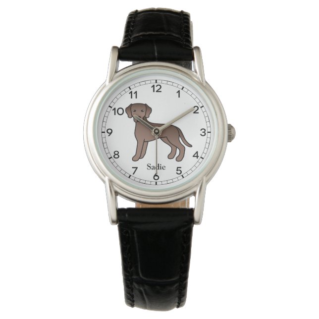 Chocolate Labrador Retriever Cartoon Dog & Name Watch (Front)