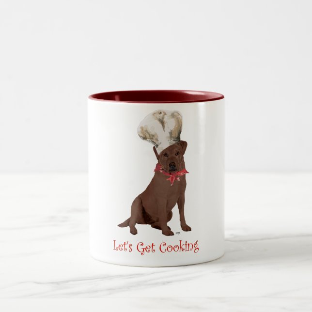 Chocolate Labrador Retriever Chef Two-Tone Coffee Mug (Center)