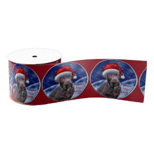 Chocolate Labrador Retriever Christmas Grosgrain Ribbon