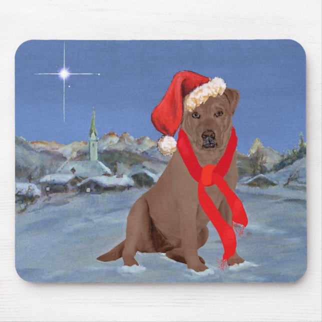 Chocolate Labrador Retriever Christmas Mouse Pad (Front)