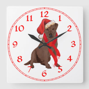 Chocolate Labrador Retriever Christmas Square Wall Clock
