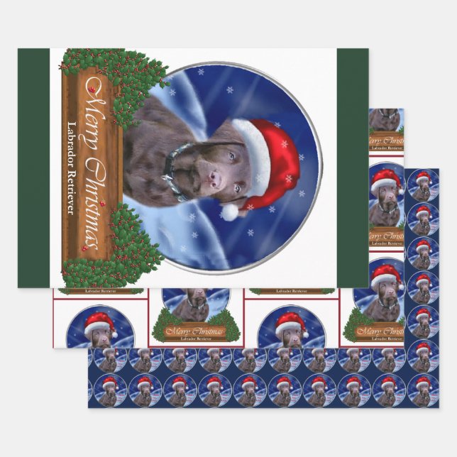 Chocolate Labrador Retriever Christmas Wrapping Paper Sheet (Set)