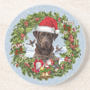 Chocolate Labrador Retriever, Christmas wreath Coaster