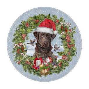 Chocolate Labrador Retriever, Christmas wreath Cutting Board