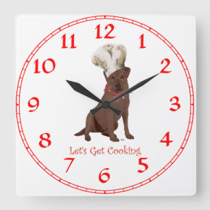 Chocolate Labrador Retriever Cooking Square Wall Clock