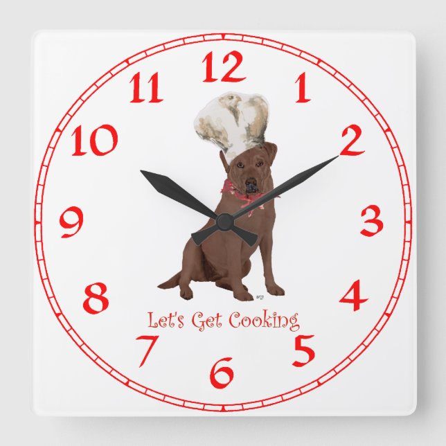 Chocolate Labrador Retriever Cooking Square Wall Clock (Front)