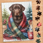 Chocolate Labrador Retriever Cosy Dog Christmas Jigsaw Puzzle<br><div class="desc">Looking for a fun and engaging activity to share with your family this holiday season? Look no further than our jigsaw puzzle collection featuring playful Labrador Retrievers! As a dog lover, you'll adore the variety of designs we offer, including cute and cuddly puppies, loveable yellow, chocolate, and black Labs, and...</div>