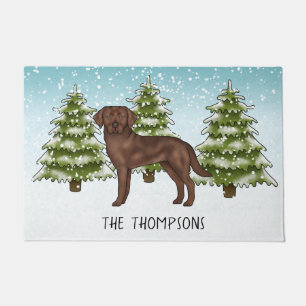 Chocolate Labrador Retriever Custom Blue Christmas Doormat