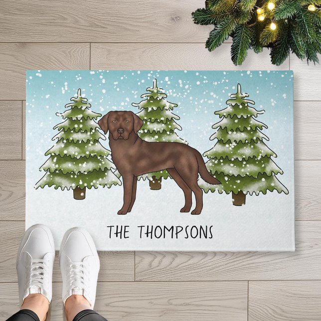 Chocolate Labrador Retriever Custom Blue Christmas Doormat (Creator Uploaded)