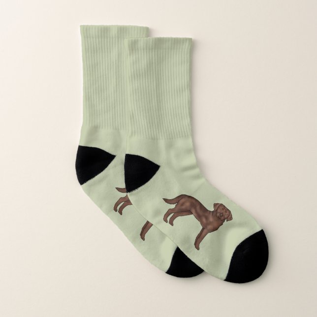 Chocolate Labrador Retriever Cute Lab Dog Green Socks (Pair)