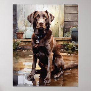 Chocolate Labrador Retriever Dog Art Print Poster 