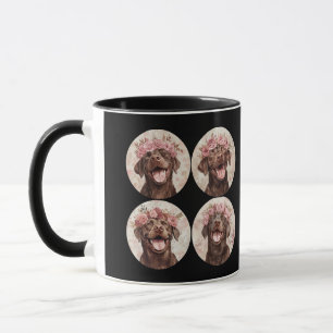 Chocolate Labrador Retriever Dog Black Pink Floral Mug