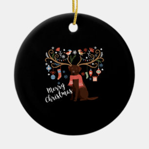 Chocolate Labrador Retriever Dog Christmas Ceramic Ornament