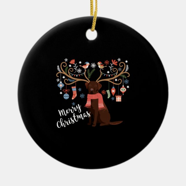 Chocolate Labrador Retriever Dog Christmas Ceramic Ornament (Front)