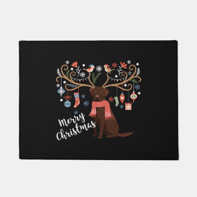 Chocolate Labrador Retriever Dog Christmas Doormat (Front)
