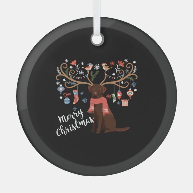 Chocolate Labrador Retriever Dog Christmas Glass Tree Decoration (Front)