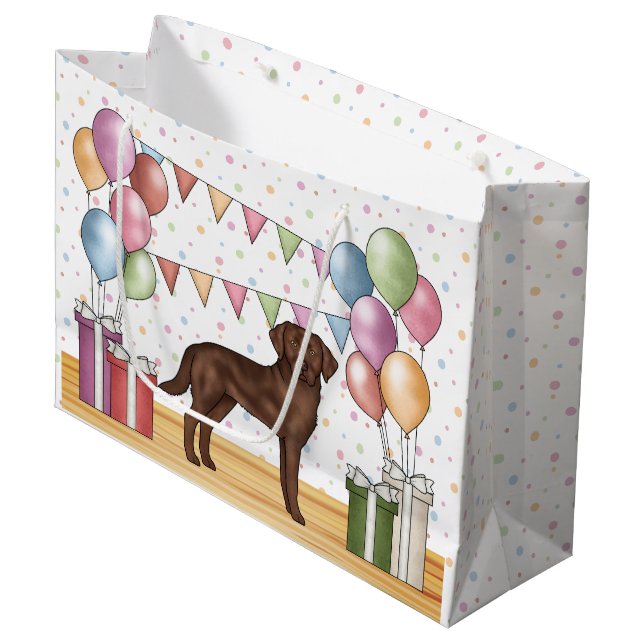 Chocolate Labrador Retriever Dog Colourful Birthda Large Gift Bag (Front Angled)