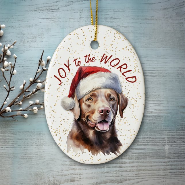 Chocolate Labrador Retriever Dog Joy to the World Ceramic Ornament (Creator Uploaded)