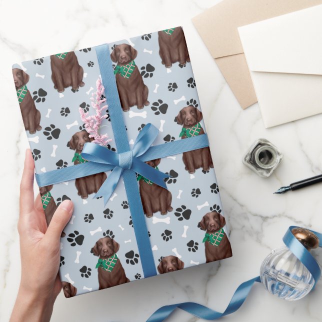 Chocolate Labrador Retriever Dog Paw Print Wrapping Paper (Gifting)