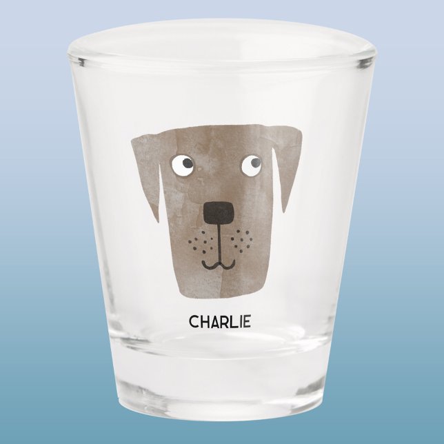 Chocolate Labrador Retriever Dog Personalised Shot Glass (Fun Chocolate Labrador Retriever Dog personalized name shot glass for animal lovers)