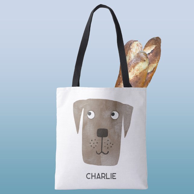 Chocolate Labrador Retriever Dog Personalised Tote Bag (Fun personalized name Chocolate Labrador Retriever dog tote bag)