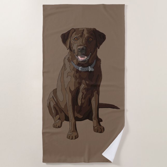 Chocolate Labrador Retriever Dog Sitting Beach Towel (Front)
