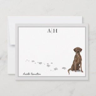 Chocolate Labrador Retriever Gray Border Monogram Card